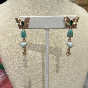 Dainty Butterfly Earrings-Turquoise & White-Boutique